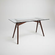 West Elm Mid-Century Glass Top Desk with Wooden Base