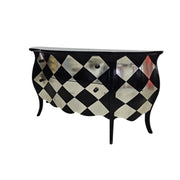 Hollywood Regency Black & Silver Harlequin Bombé Chest