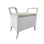 Charming Weathered White Lloyd Loom Bench with Floral Seat