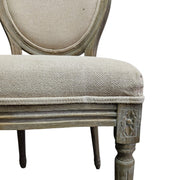 Louis XVI Style Weathered Natural Wood Oval Back Cream Dining Chair