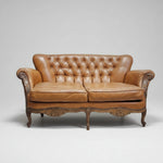 Ornate French Provincial Hand-Carved Leather Loveseat