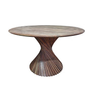 Contemporary Japandi Twisted Slat Acacia Wood Round Dining Table