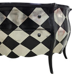 Hollywood Regency Black & Silver Harlequin Bombé Chest