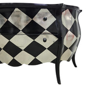 Hollywood Regency Black & Silver Harlequin Bombé Chest