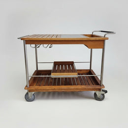 Mid-Century Modern Rolling Bar Cart with Slate Inlay