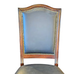 Stately Studded Black Leather and Carved Wood Accent Dining Chair