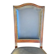 Stately Studded Black Leather and Carved Wood Accent Dining Chair
