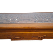 Traditional Asian Carved Wood Coffee Table with Glass Top