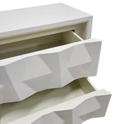 West Elm Mid-Century Style White Sculptural Geometric 2 Drawer Bedside Table