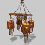 Natural Tree Bark Log and Cascading Iron Chain 4-Light Chandelier