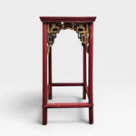 Antique Red Lacquer Horseshoe Armchairs and Tea Table Set