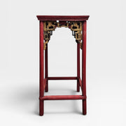 Antique Red Lacquer Horseshoe Armchairs and Tea Table Set