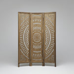 Hand-Carved Boho Wooden 3-Panel Room Divider