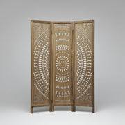 Hand-Carved Boho Wooden 3-Panel Room Divider