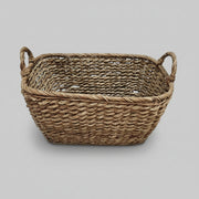 Earthon Woven Rattan Brown Rectangular Storage Basket with Handles