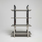 Contemporary Grey Wood and Polished Chrome 4-Tier Bookshelf