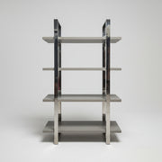 Contemporary Grey Wood and Polished Chrome 4-Tier Bookshelf