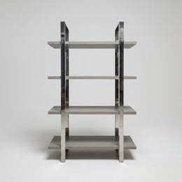 Contemporary Grey Wood and Polished Chrome 4-Tier Bookshelf