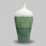 Biomorphic Ombre Green and White Glazed Ceramic Tall Baluster Vase