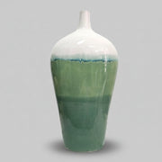 Biomorphic Ombre Green and White Glazed Ceramic Tall Baluster Vase