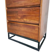 Minimalist Natural Timber Five Drawer Chest with Hidden Vanity Mirror
