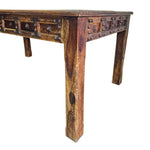 Medieval Style Teakwood Dining Table and Six Panel Back Chairs Set