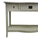 Elegant Sage Bow-Front Console Table with Open Shelving