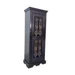 Indian Style Dark Wood and Iron Grill Tall Bar Cabinet