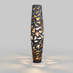 Sculptural Organic Laser-Cut Black Metal Cylinder Floor Lamp