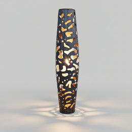Sculptural Organic Laser-Cut Black Metal Cylinder Floor Lamp