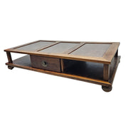 Heritage Solid Wood Multi Panel Low Profile Coffee Table with Drawer