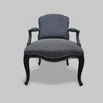 Vintage French Louis Style Black Lacquered Upholstered Armchair