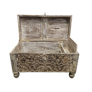 Hand-Carved Vintage Wooden Trunk with Distressed Finish