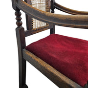Barley Twist Antique Armchair with Cane and Velvet