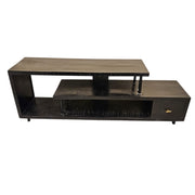 Industrial Style Matte Black Multi-Tiered Wooden TV Console