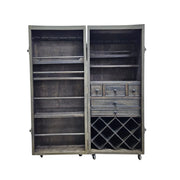 Artisan Rolling Wooden Steamer Trunk Bar Cabinet
