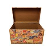 Vintage-Style Global Travel Decoupage Storage Trunk