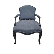 Vintage French Louis Style Black Lacquered Upholstered Armchair