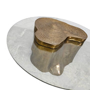 Modern Organic Brass Tree Stump Glass Coffee Table
