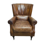 THE One Vintage-Style Fluted Brown Leather Armchair on Castors