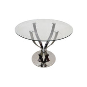 Sculptural Chrome and Glass Round Dining Table