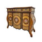 Ornate Italian Style Hand Painted Floral Inlay Wooden Sideboard Credenza