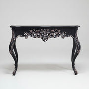 Upcycled Baroque Style Hand Carved Black Console Table