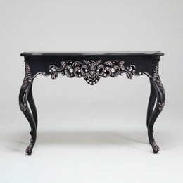 Upcycled Baroque Style Hand Carved Black Console Table