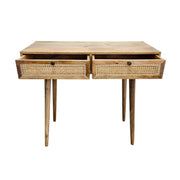 Mid-Century Style Mango Wood and Woven Cane Console Table