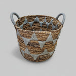 Artisanal Rattan and Woven Fringe Round Storage Basket