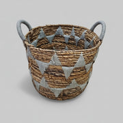 Artisanal Rattan and Woven Fringe Round Storage Basket