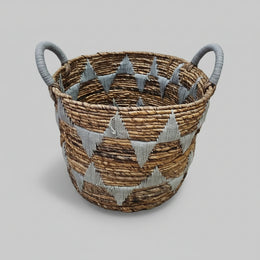 Artisanal Rattan and Woven Fringe Round Storage Basket