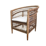 Natural Rattan Curved Back Tub Accent Armchair with Cushion