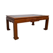 Traditional Asian Carved Wood Coffee Table with Glass Top